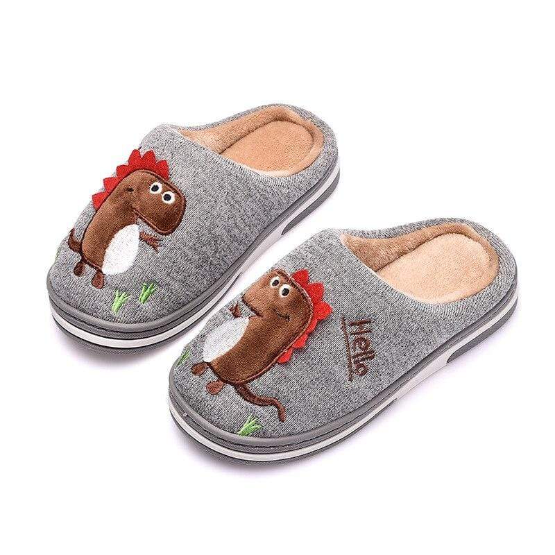 Chaussons Dinosaure Sympathique Gris