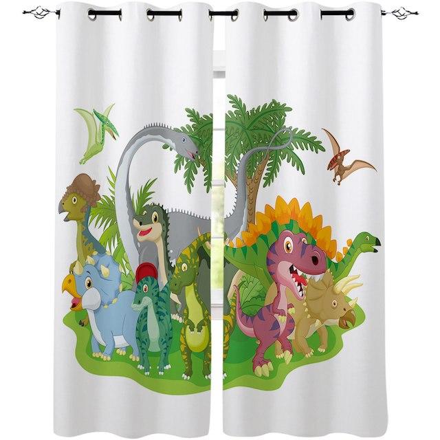 Double Rideau de Chambre Motif Dinosaure