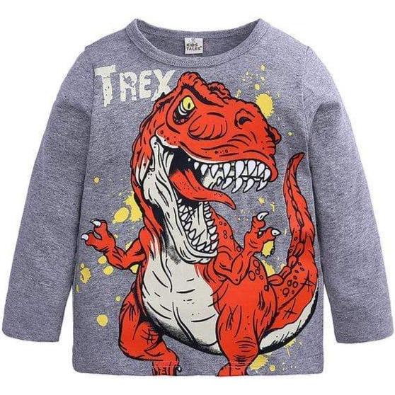 T-shirt à manches longues Dinosaure Monstre T-Rex - Gris
