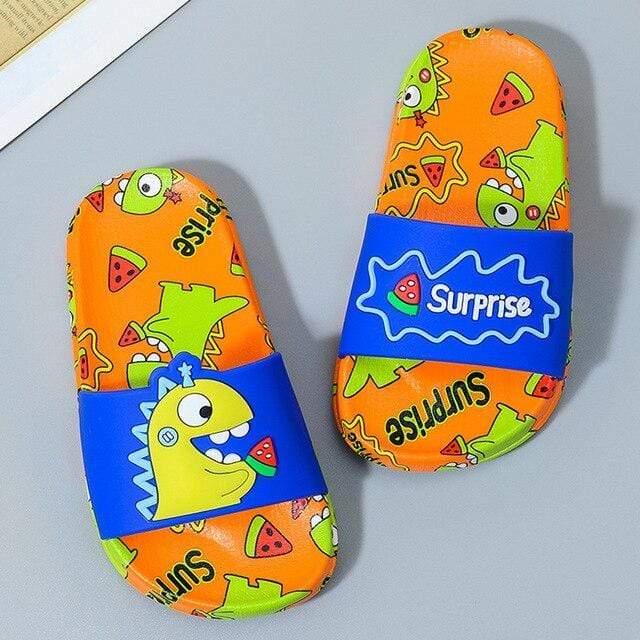 Chaussons Dinosaure Oranges et Bleus