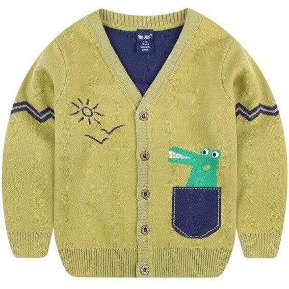 pull enfants motif dinosaures 6-7 ans vert