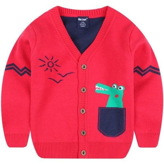 pull enfants motif dinosaures 6-7 ans rouge