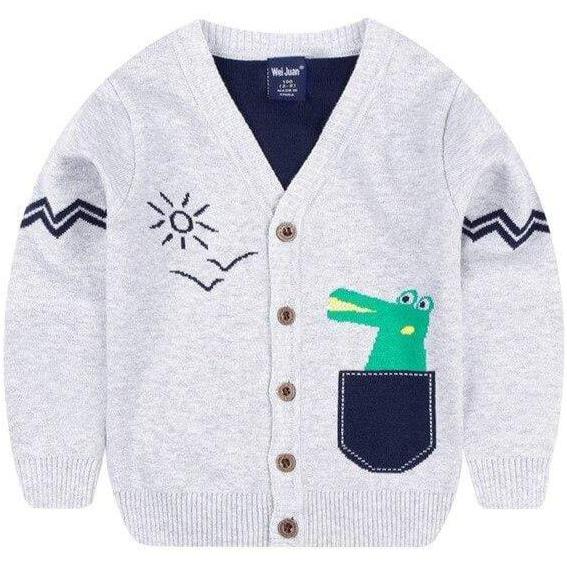 pull enfants motif dinosaures 6-7 ans gris