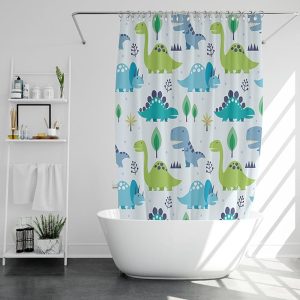 Rideau De Douche Vert Dinosaure