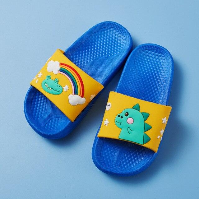 Chaussons Dinosaure Arc en Ciel bleu fonce