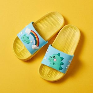 Chaussons Dinosaure Arc en Ciel jaune