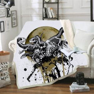 Plaid Dinosaure Gris Et Blanc
